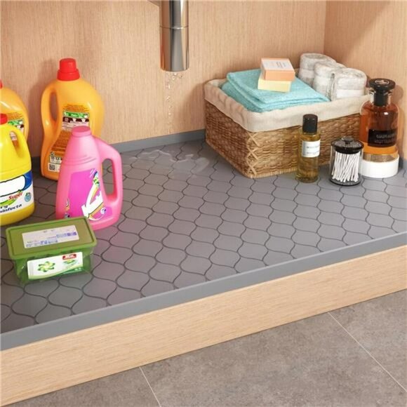 Waterproof Under Sink Mat 34x22 Kitchen Bathroom Cabinet Liner Silicone Tray - Picture 7 of 8